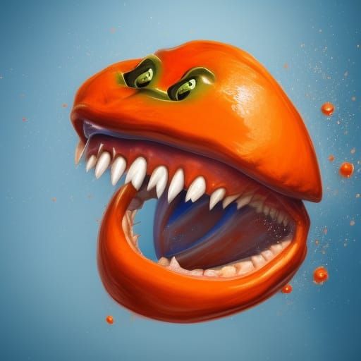 Hyperrealistic Orange with Teeth Splash Art