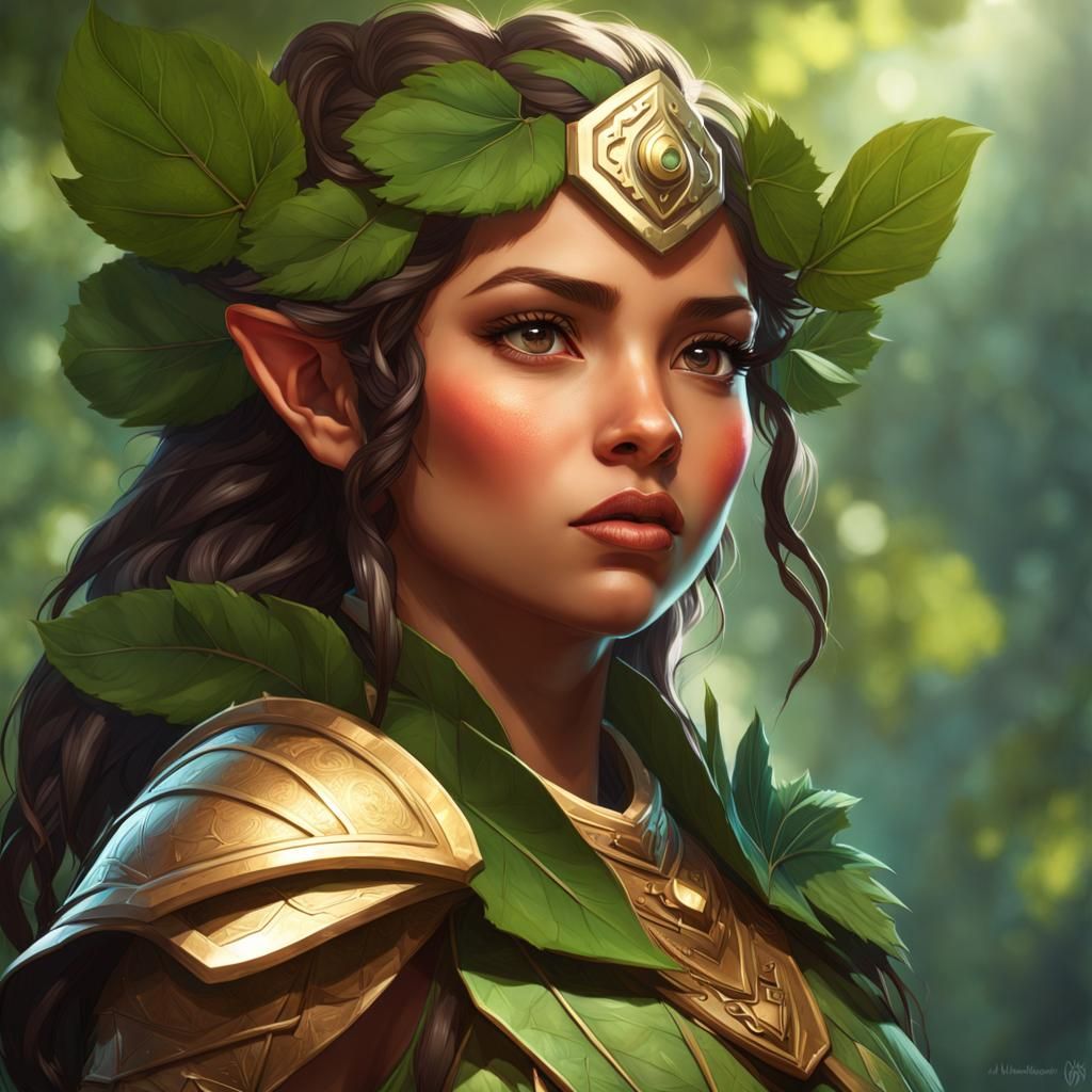 Exotic Halfling Druid in Leaf Armor Portrait