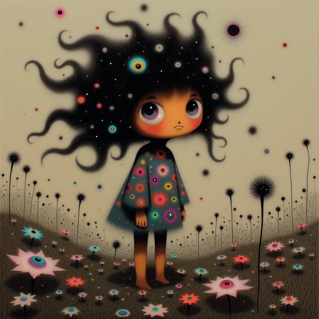 Whimsical Young Girl in a Fantastical World with Iridescent ...