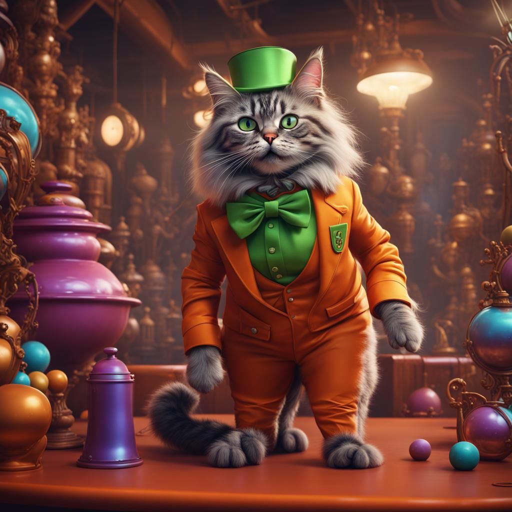 Cat as Oompa Loompa: Detailed Fantasy Art
