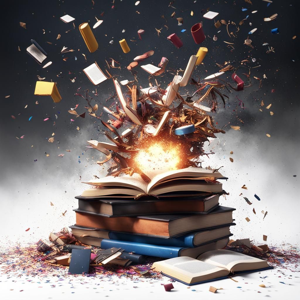 Explosion of Books and Confetti: Matte Painting