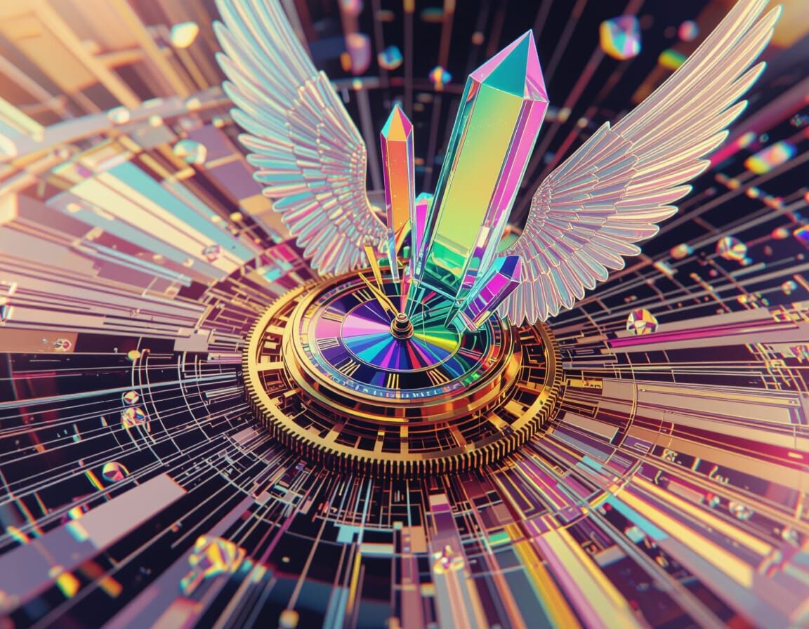 Rainbow Crystals and Clockwork in Futuristic Style