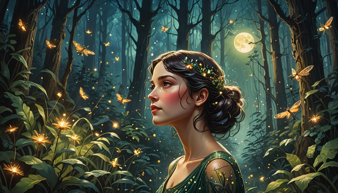 Art Deco Enchanted Forest by Moonlight