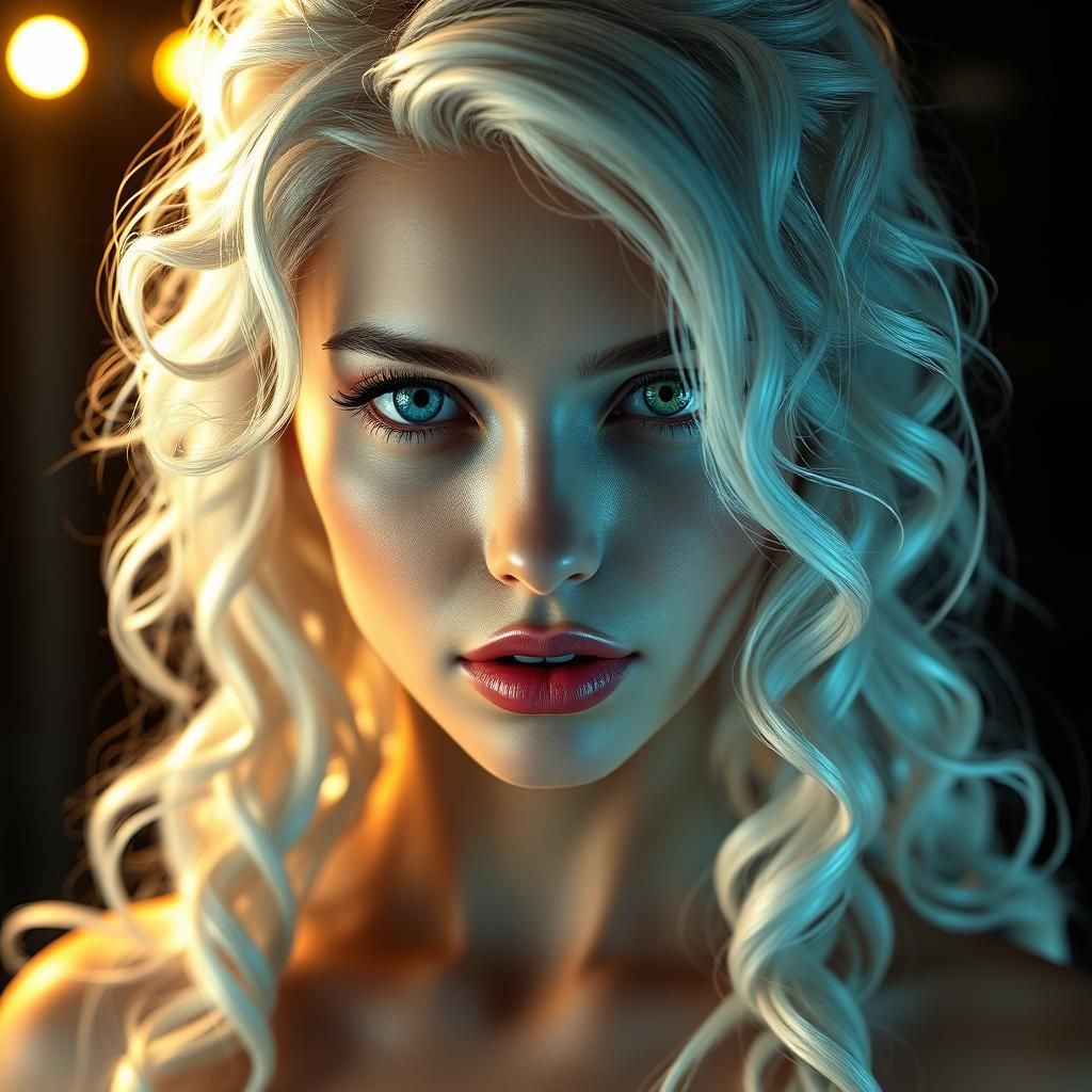 Heterochromatic Blonde Woman: Stunning 3D Art Portrait