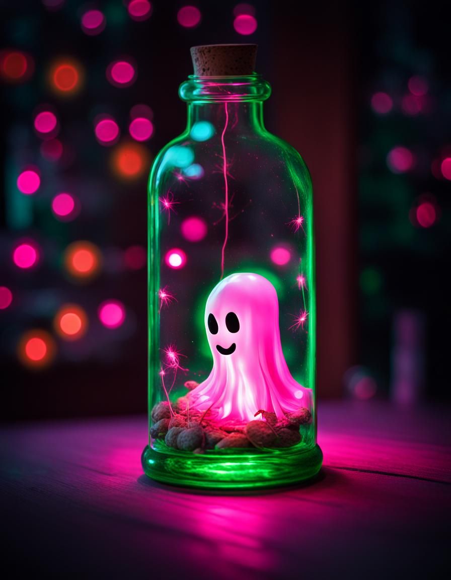 Halloween Ghost in a Bottle with Fairy Lights