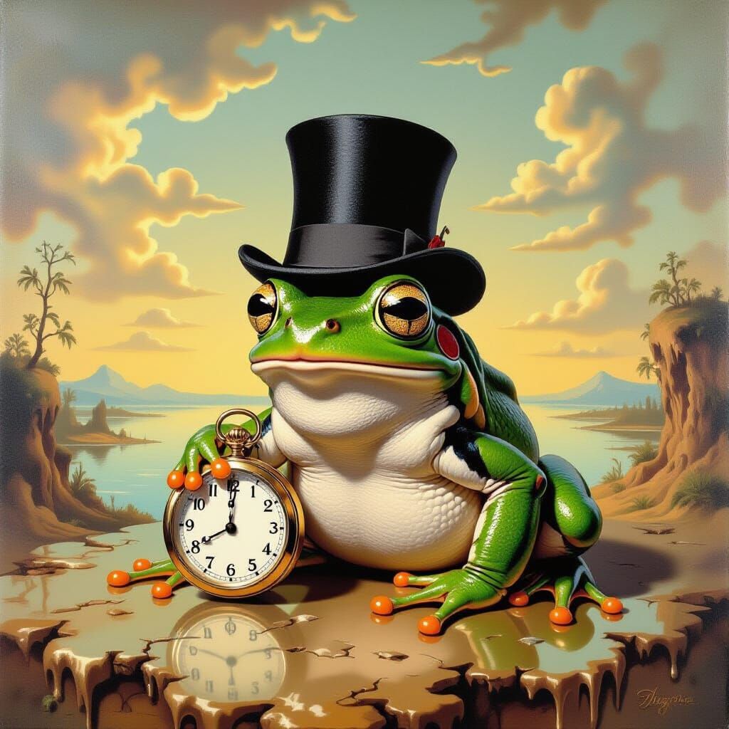 Startled Frog in Surreal Dreamscape, Oil on Canvas