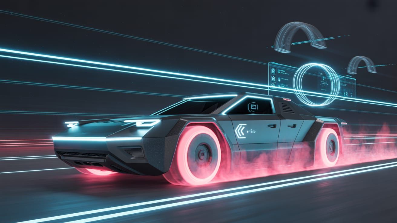 Futuristic Cyberpunk Truck Concept on Neon Highway
