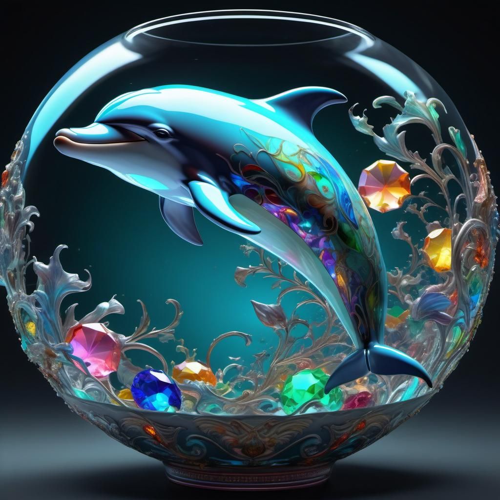 Luminous Fantasy Dolphin Leaping from Glass Bowl