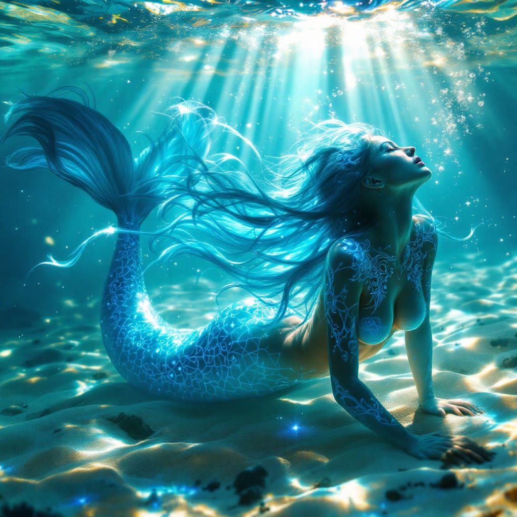 Bioluminescent Mermaid in Crystal Clear Water