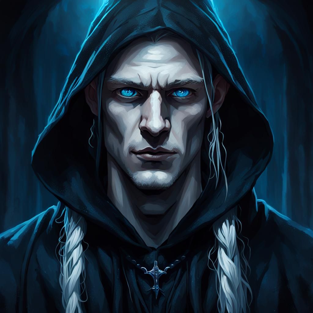 Regal Elf Man in Black Robes: Dark Fantasy Portrait