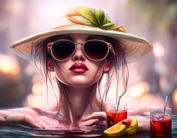 Panda in Pool: Detailed 3D Digital Art