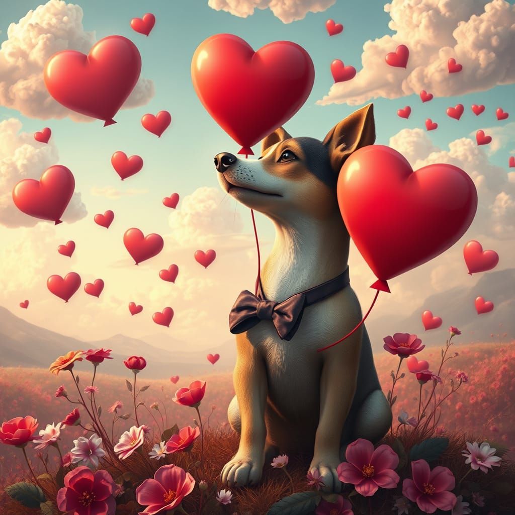 Whimsical Dog in Dreamy Landscape