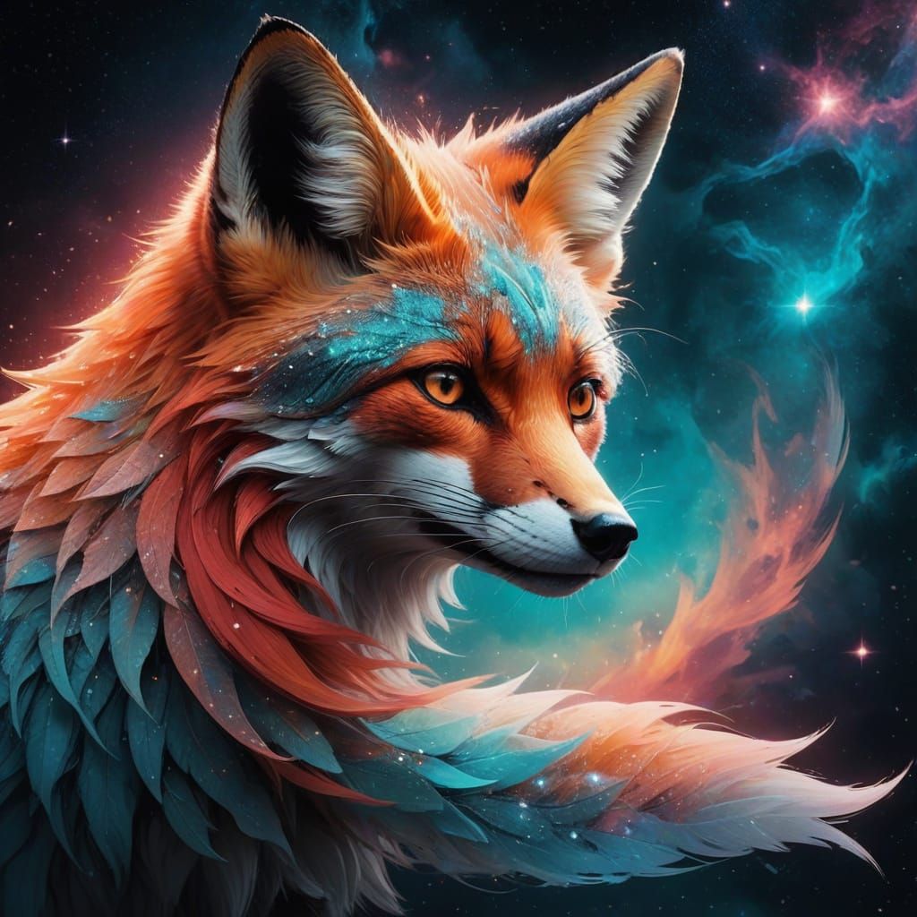 Epic Fox Silhouette in Vibrant Space Landscape