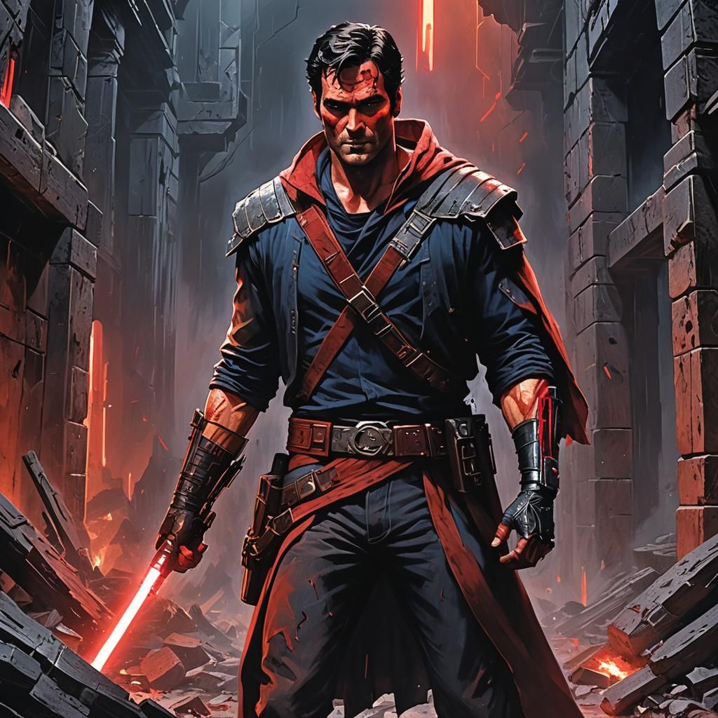 Ash Williams as a Sith Lord in Anime Style