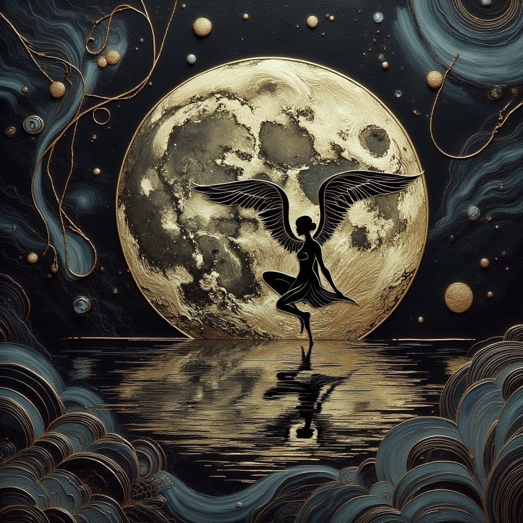 Luminous Moonlit Reflections in Cloisonne Style