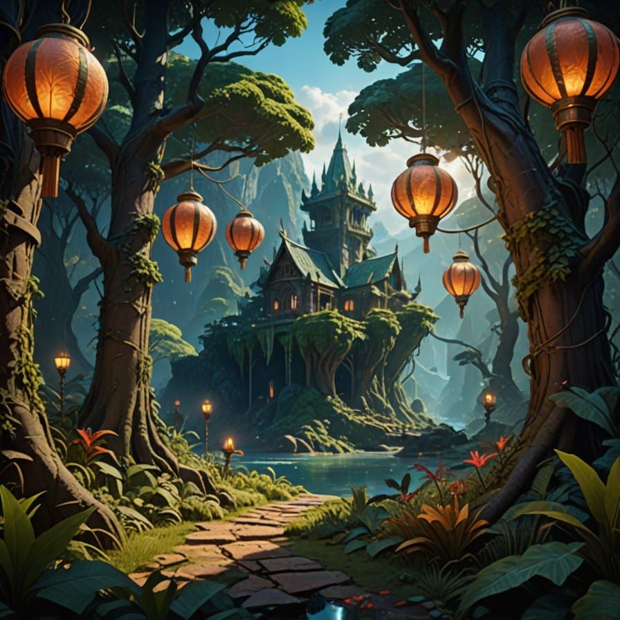 Vibrant Jungle Oasis with Exotic Wildlife in Epic Cinematic...