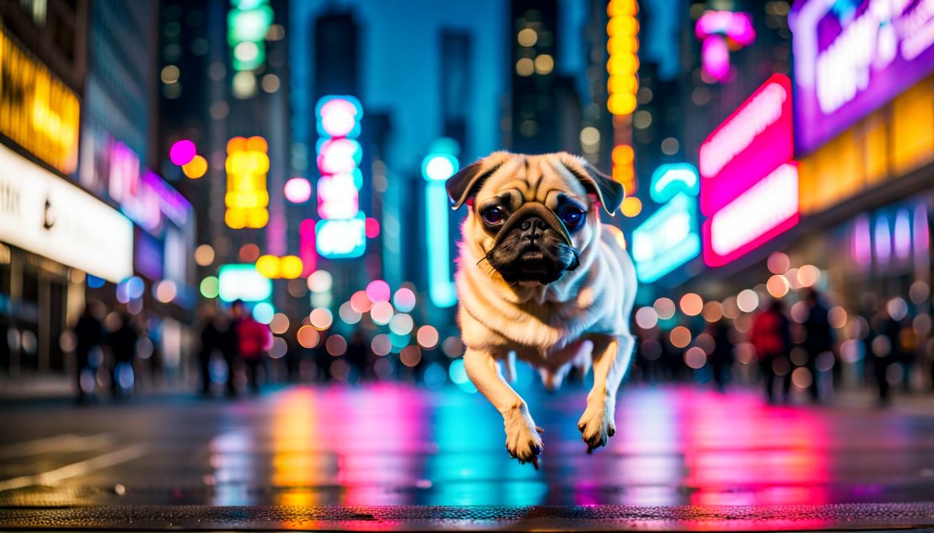 Cyberpunk Pug in Motion Blur Time-Lapse