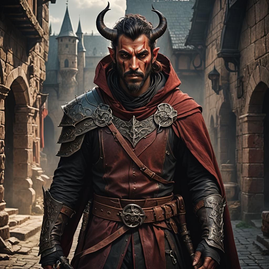 Tiefling Rogue in Dark Fantasy Matte Painting