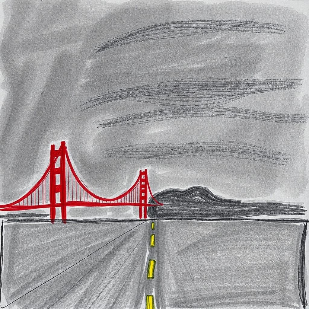 Abstract Child Drawing of Golden Gate Bridge
