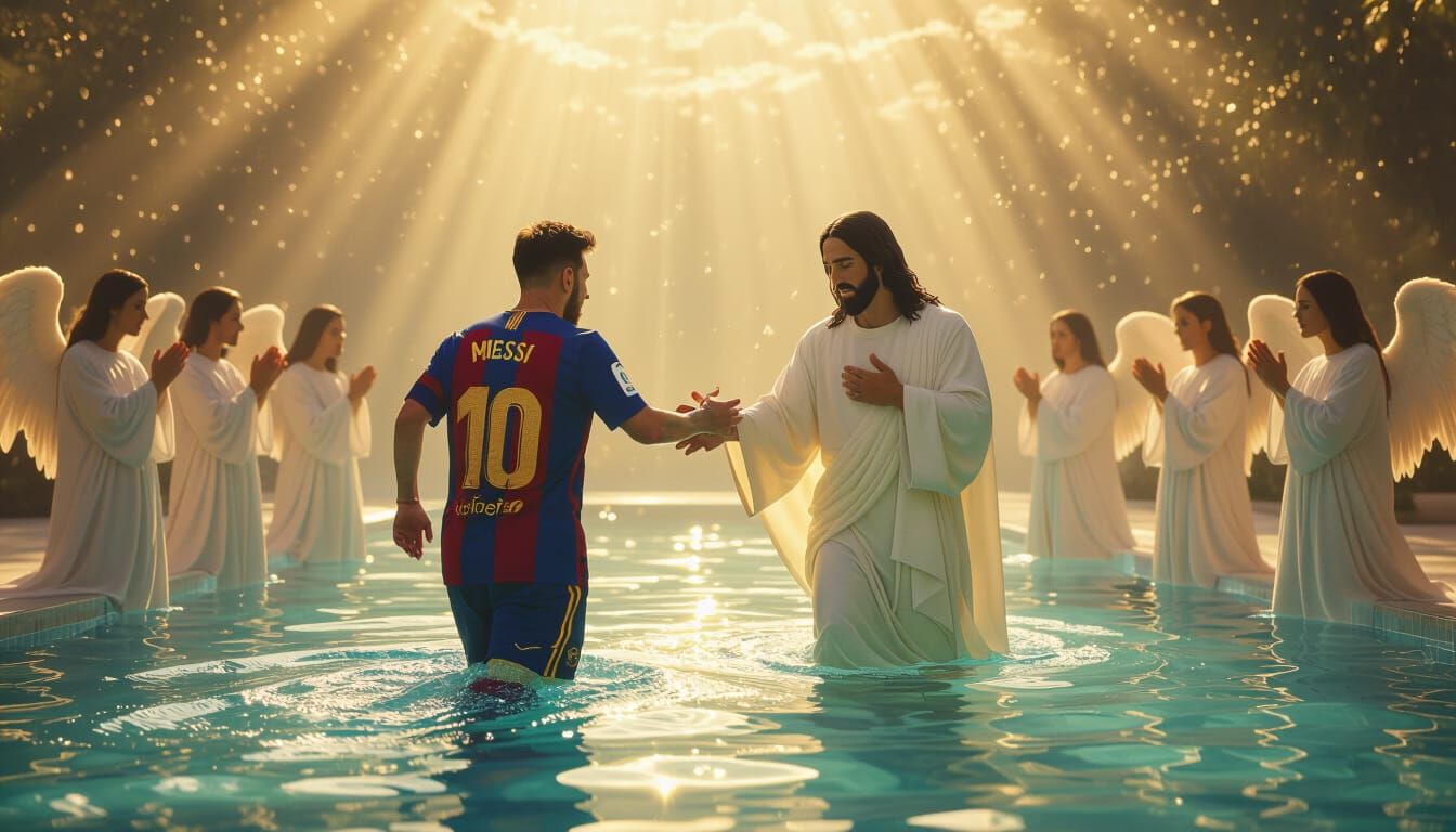 Messi Embraces Christ in Dreamlike Digital Art