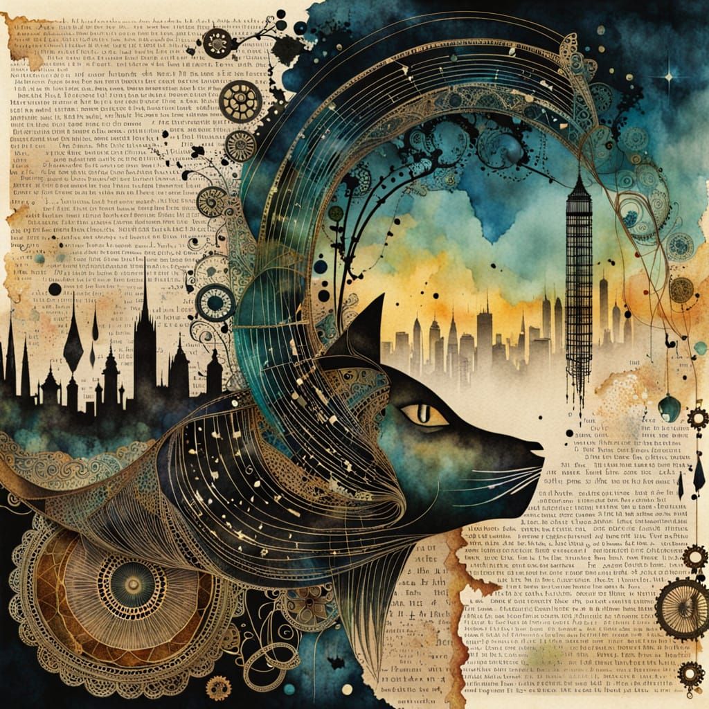 Ethereal Steampunk Cityscape Collage