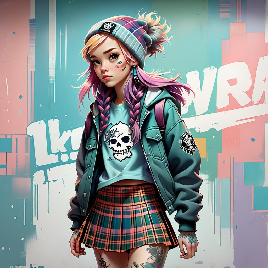 Plaid Scottish Skater Princess Manga Portrait