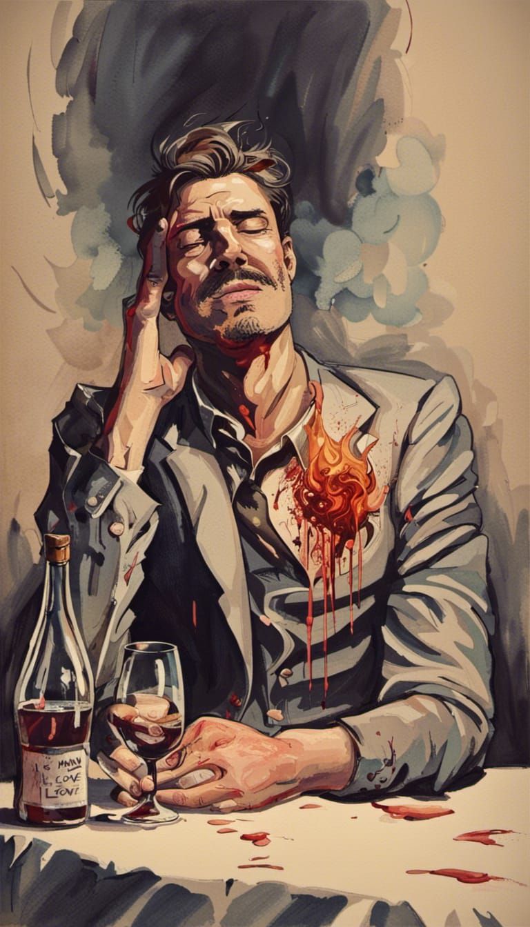 Heartbroken Man at Dinner Table: Matte Painting