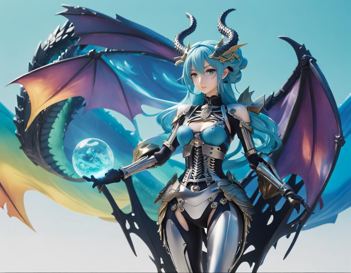 Rainbow Slime Dragon Girl with Metal Skeleton