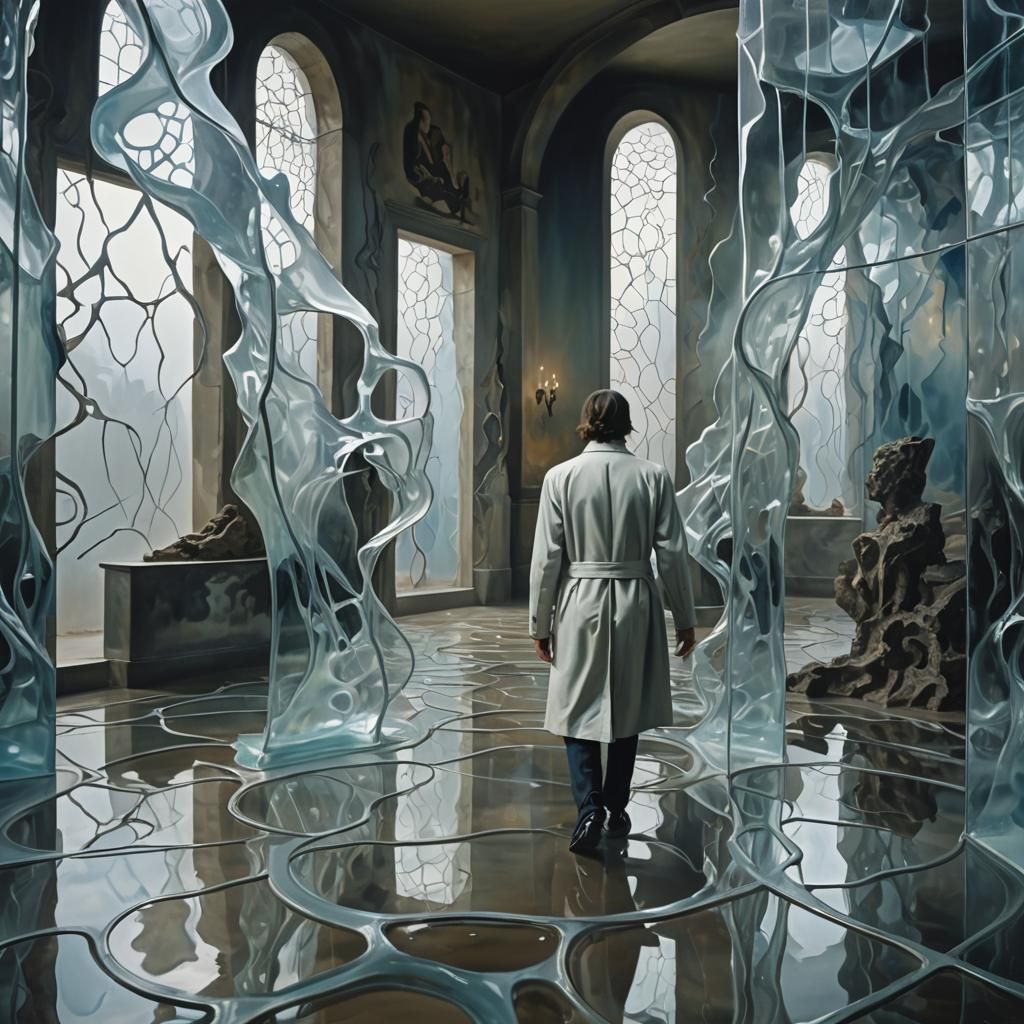 Surreal Glass Labyrinth in a Dreamlike Atmosphere