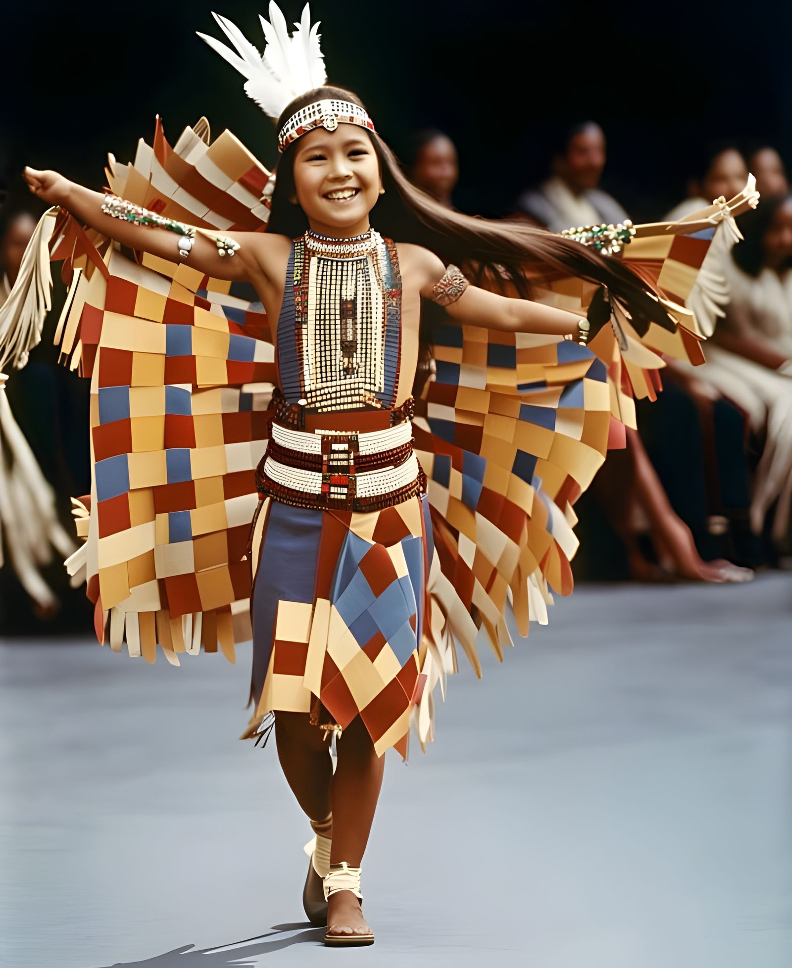 Native American Girl Dancing, Colorized Photo