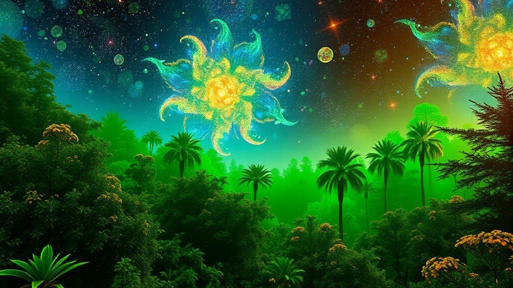Electric Emerald Forests Illuminated by Cosmic Fractals