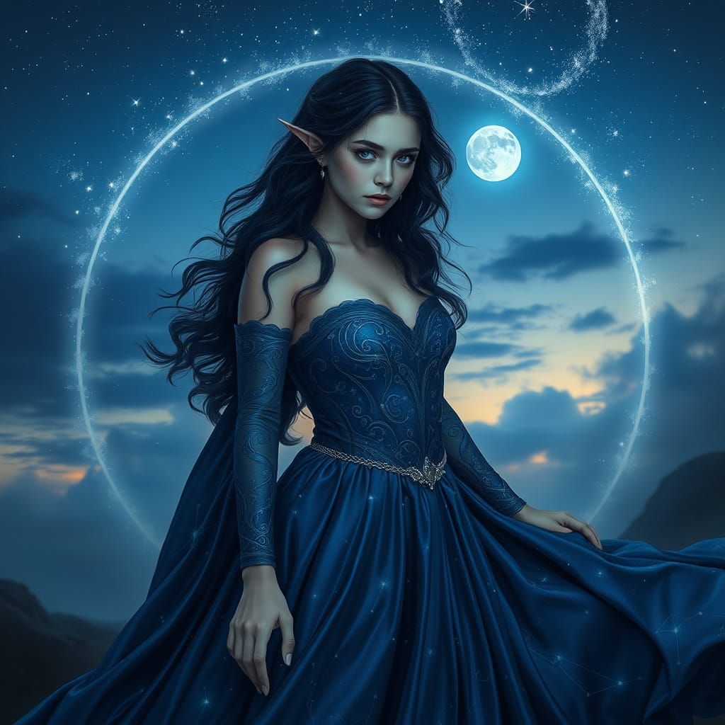 Ethereal Elven Maiden Under Celestial Arch