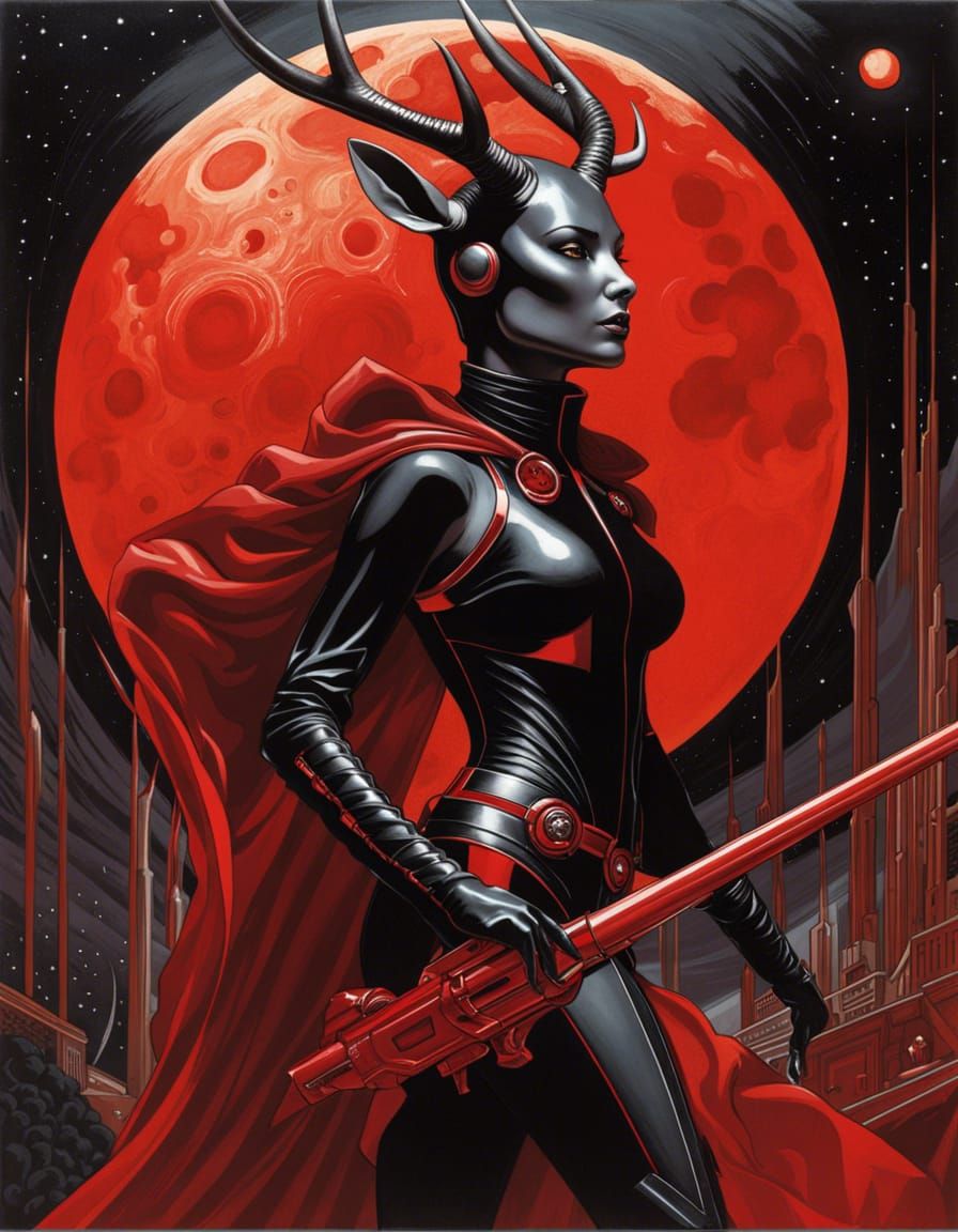 Gothic Goddess Deer Unicorn in Hyperrealistic Style