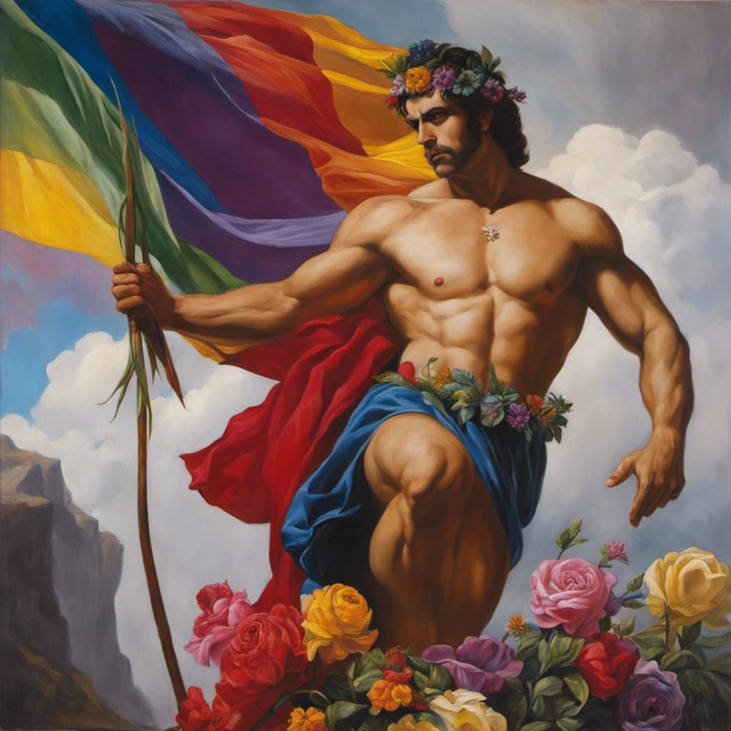 God of Flowers: Acrylic Painting with Homoerotic Elements