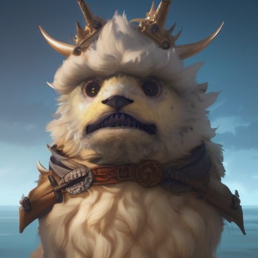 Cute Fluffy Pirate Monster Portrait, Hyperdetailed Art