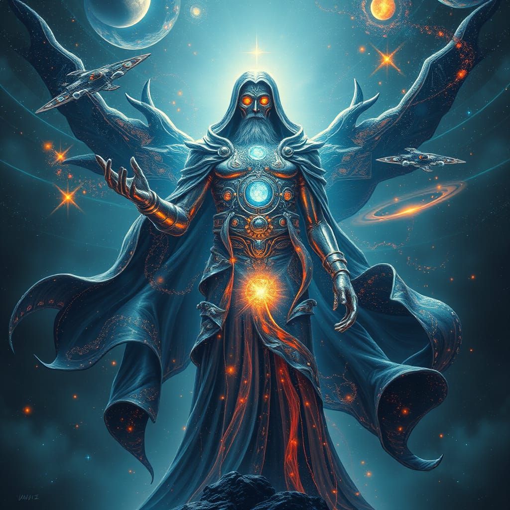 Cosmic Godfather Beyond Galaxies in Shimmering Celestial Met...