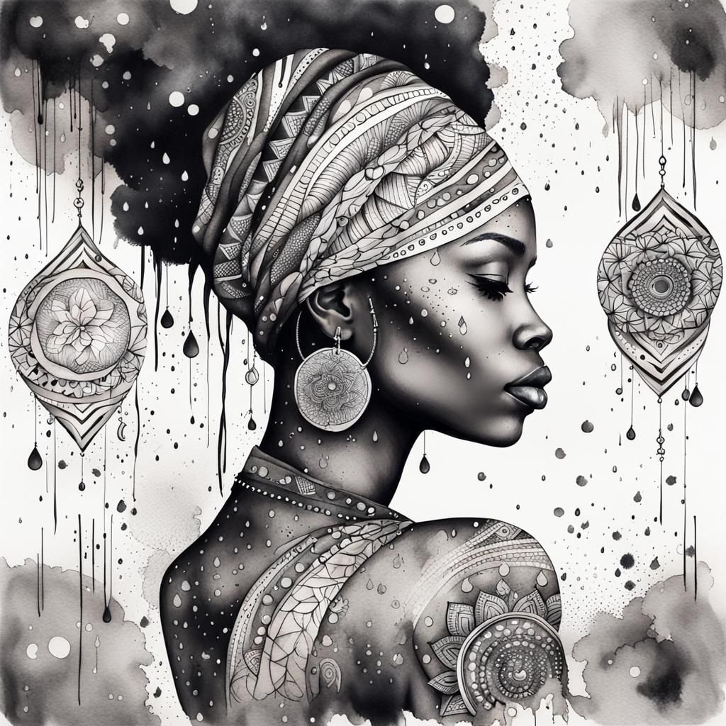 Dreamy African Woman with Mandala Tattoos