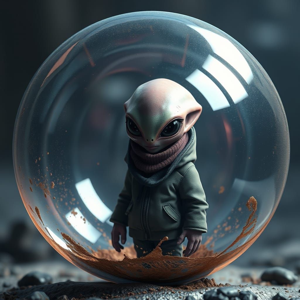 Small Alien in Bubble: Detailed Matte Painting