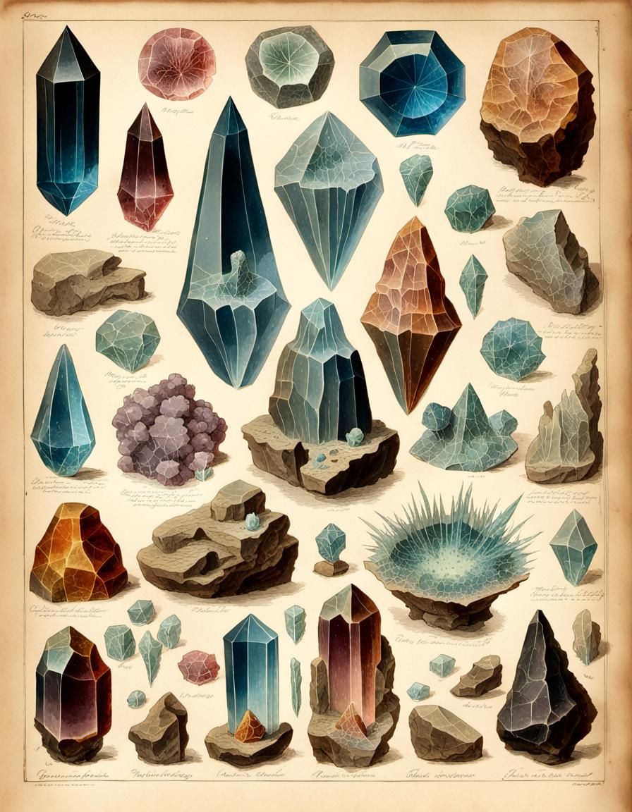 Antique Illustration of Natural Crystal Formations