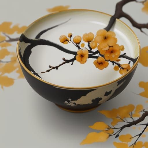 Apricot Branch in Sumi-e Style