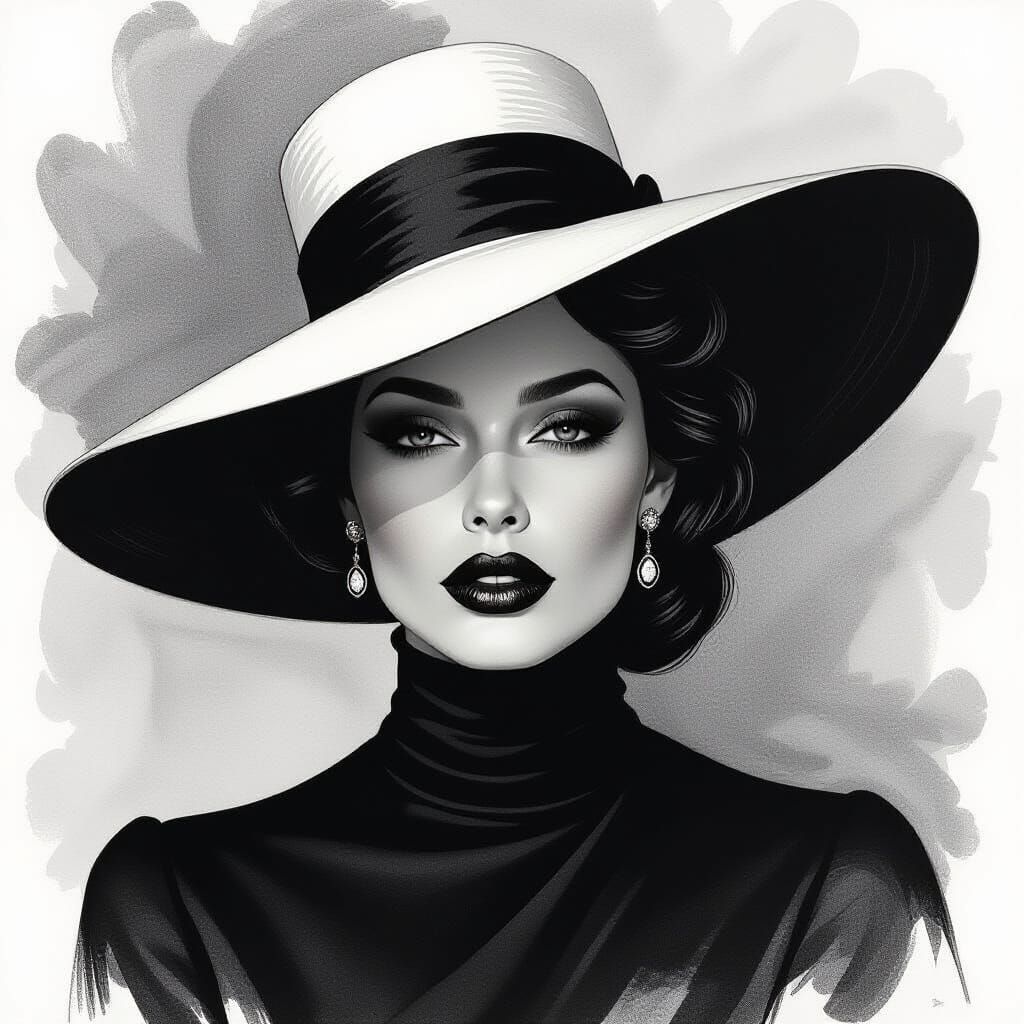 Sophisticated Woman Portrait in Charcoal Drawing Style