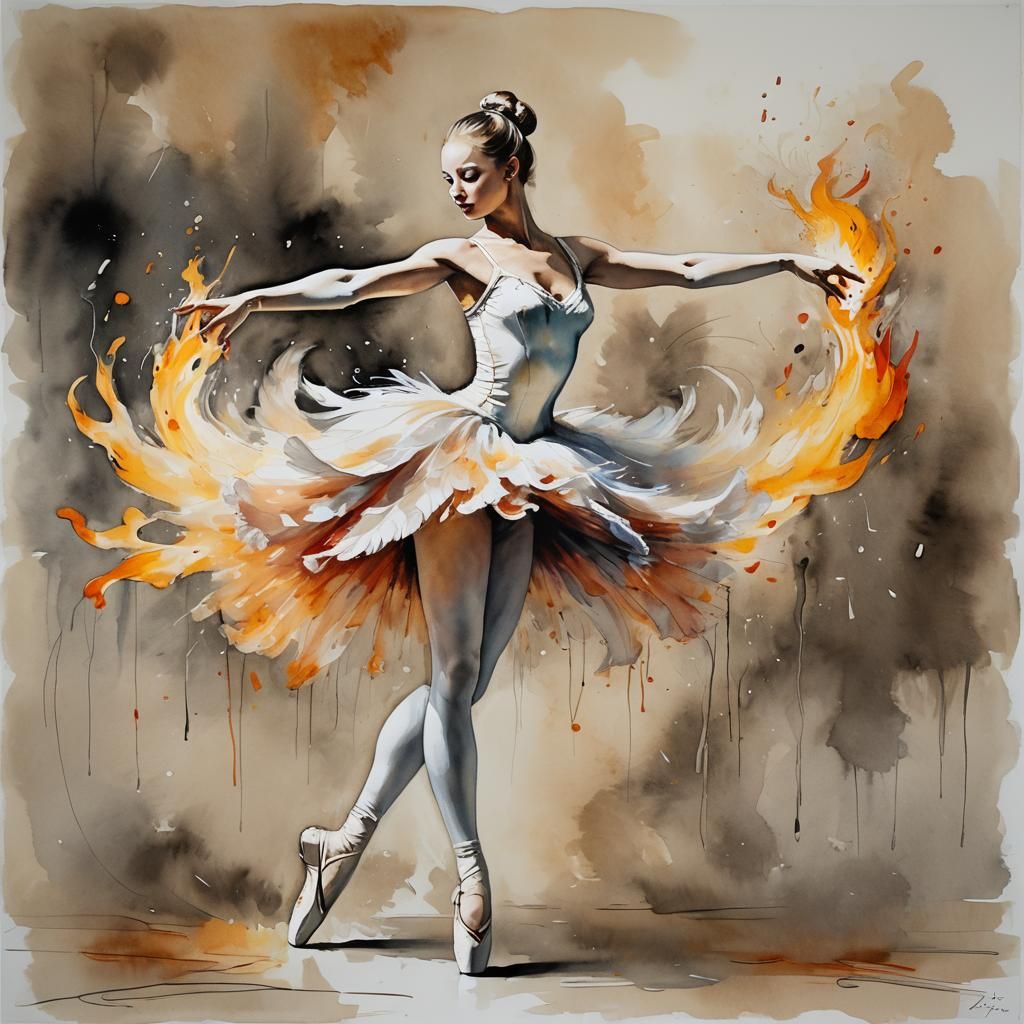 Ballet Dancer in Flames: Acrylic Splash Art