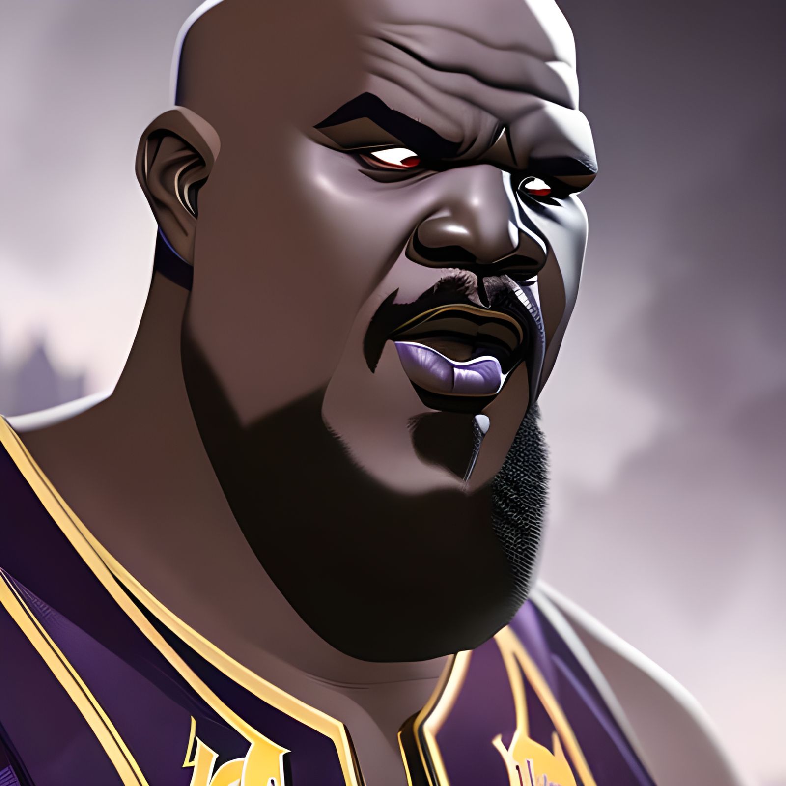 Shaq as Vampire in Lakers Jersey: Digital Art