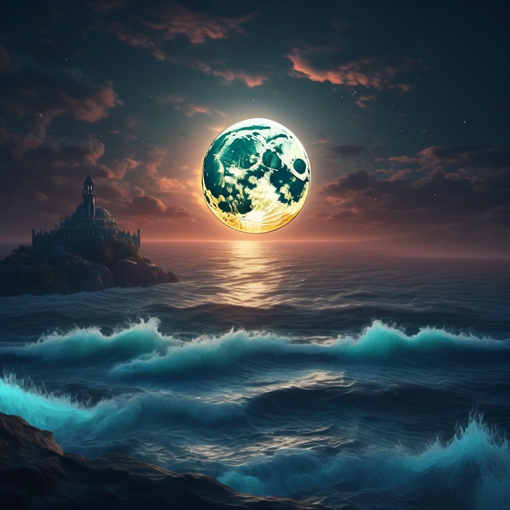 Full Moon Over the Sea: Fantasy Concept Art