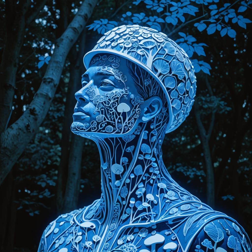 Italian Activists Harvesting Mushrooms: Linocut Style