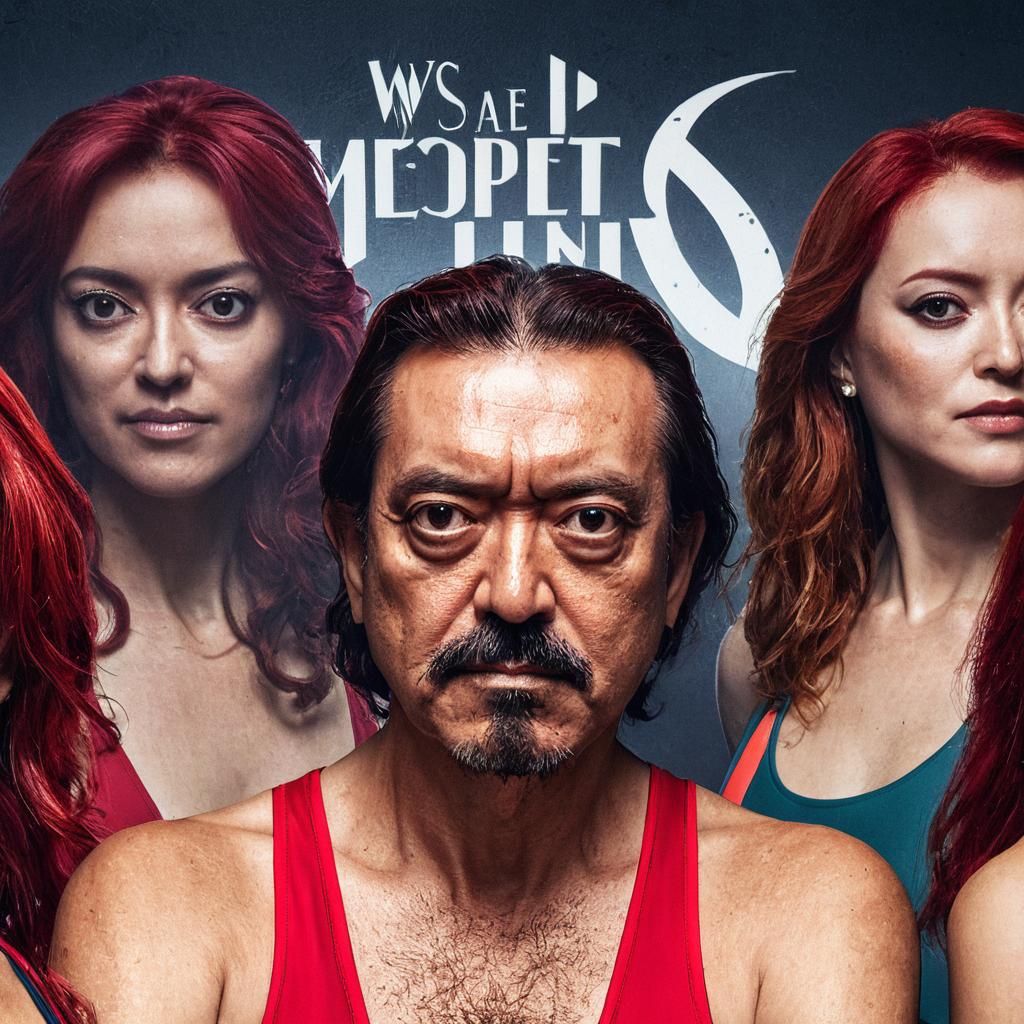 Model Posing with Red-Haired Swimsuit Models