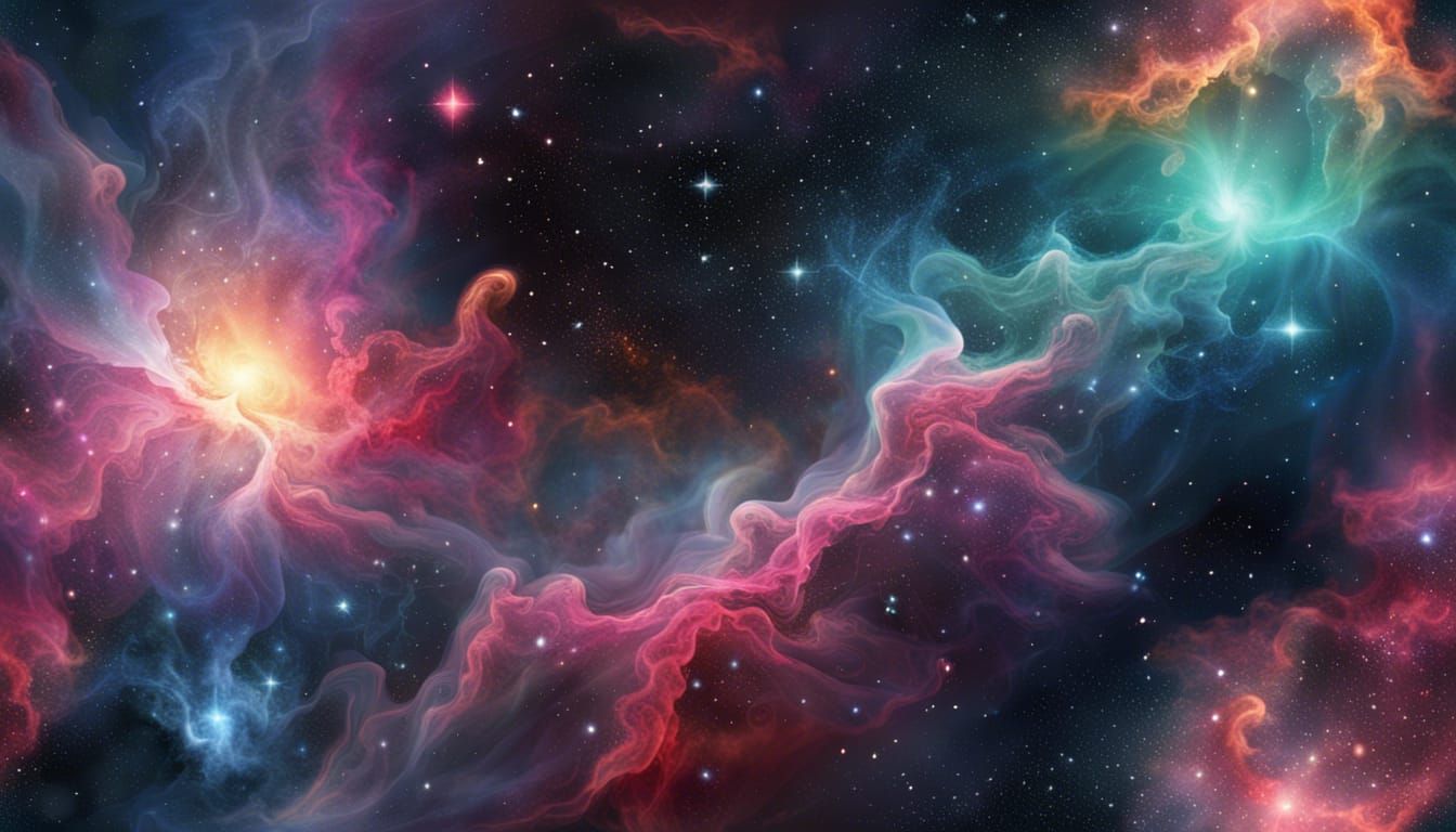 Realistic Colorful Nebula in Distant Galaxy