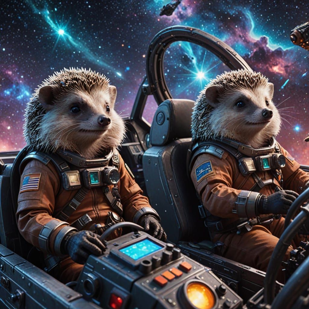 Hedgehog Space Crew Maneuvers Through Nebulae