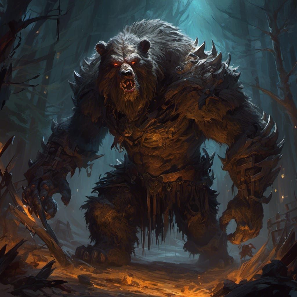Colossal Werebear Terrorizes Village: Horror Art Masterpiece