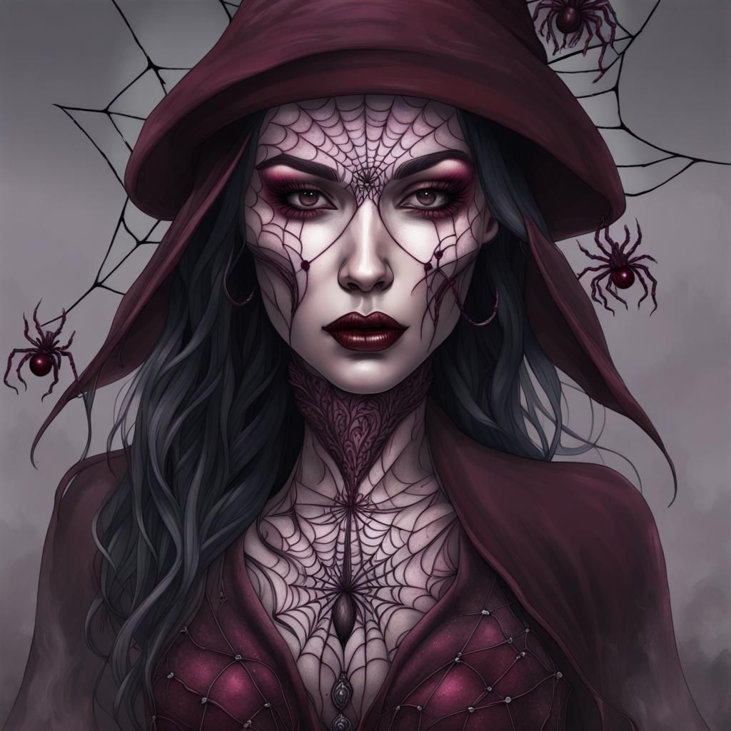 Eerie Spider Goddess Portrait in Surrealist Style